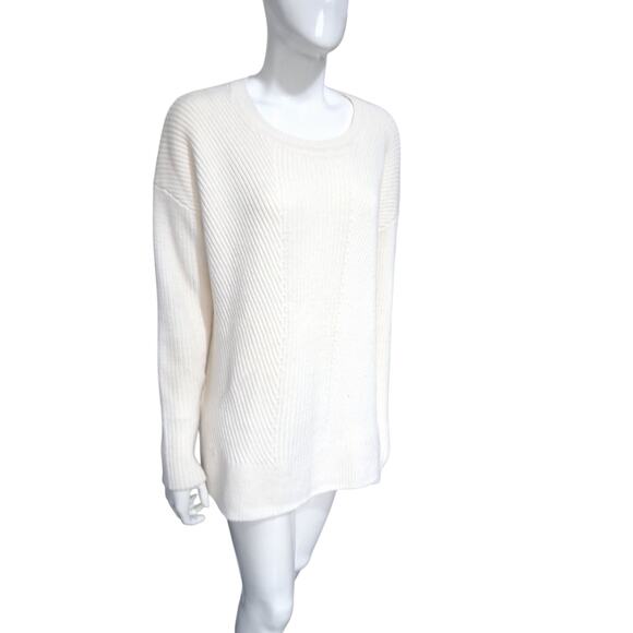 Athleta Merino Wool Blend Womens Sz Medium Chunky Ribbed Cream Crewneck Sweater - Picture 4 of 12